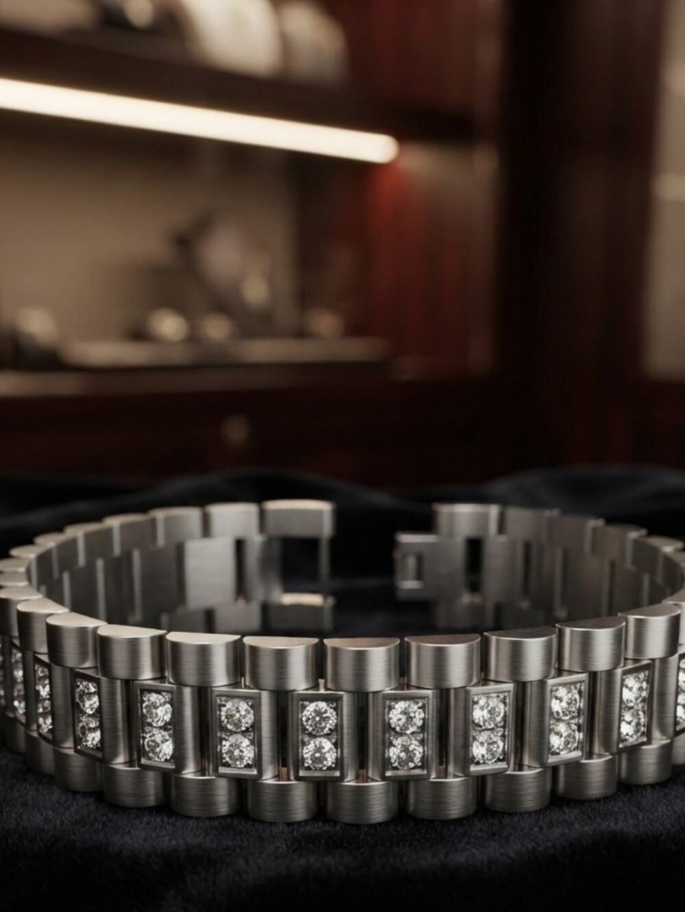 Stainless Steel Men's Bracelet 8.5" Heavy Link Chain with Crystal  10mm Width
